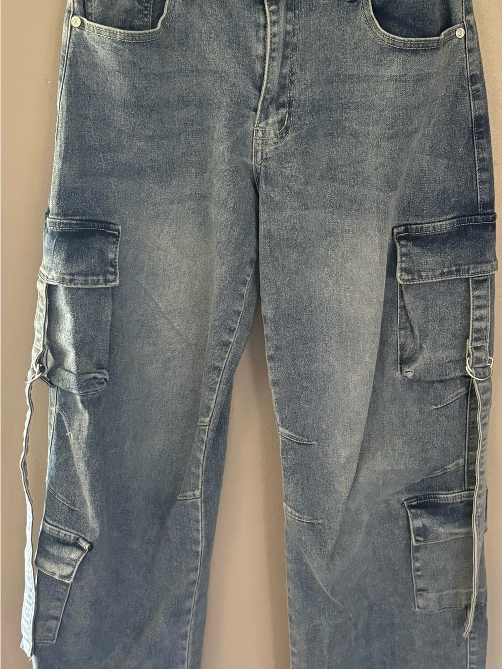 VIP Faded Blue Wide-Leg Cargo Jeans